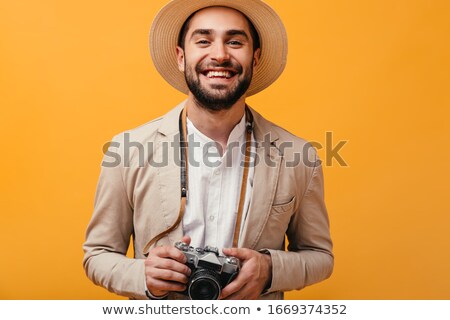 Stockfoto: Beige Suit Short Hair Beard Man Travel