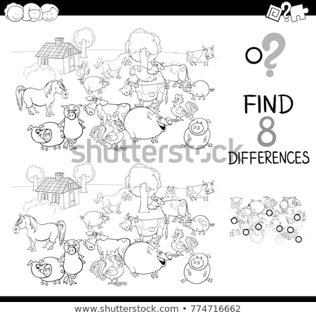 Stok fotoğraf: Differences Color Book With Farm Animal Characters