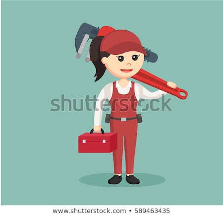 ストックフォト: Tradeswoman Holding A Pipe Wrench