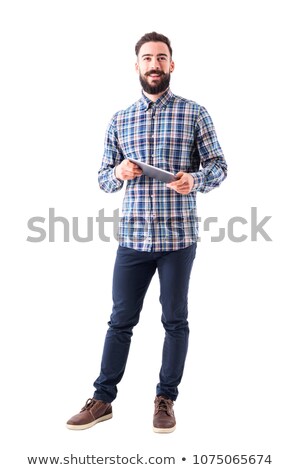 Stock fotó: Young Man Presenting A Tablet Computer