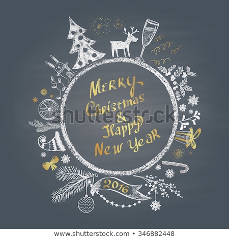 Сток-фото: Colored Chalk Painted Illustration With Christmas Ball Merry Christmas Happy New Year Text