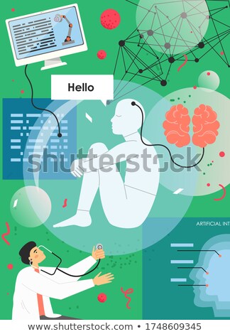 Stockfoto: Robot Cybernetic Mechanism With Human Brain Clever Cyborg