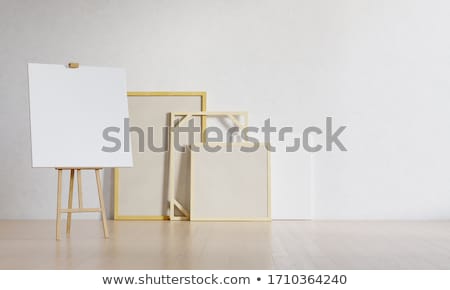 Foto stock: Wooden Easel With Empty White Canvas 3d Rendering