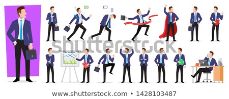 Foto stock: Set Of Character Businessman Employee With Suitcase In Different Situations Poses Vector