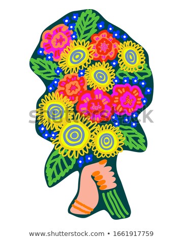 Stockfoto: Girl Holding Bouquet Of Flowers Springtime Vector