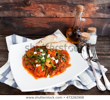 Stok fotoğraf: Closeup Of Fresh Shrimp Creole With Bread On Rustik Background