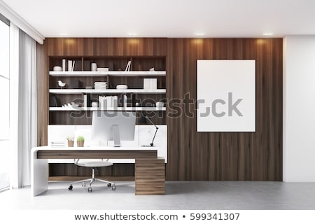 Foto stock: Empty White Canvas On The Dark Wood Wall 3d Rendering