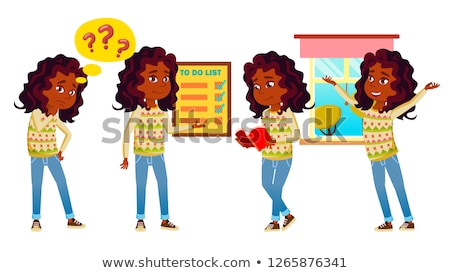 Foto stock: Indian Girl Kid Poses Set Vector Hindu Asian High School Child Children Study Knowledge Learn