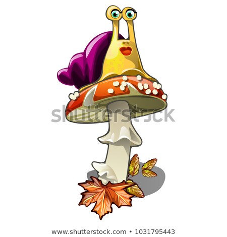 Stock photo: Funny Snail On A Fly Agaric Isolated On White Background Vector Cartoon Close Up Illustration