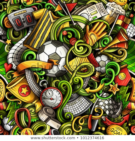 Сток-фото: Cartoon Doodles Football Seamless Pattern
