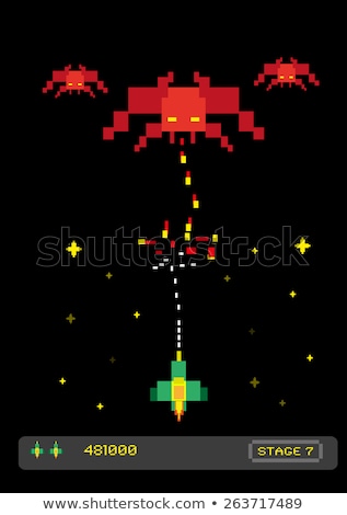 Stock photo: Pixel Game Space Themed Videogame With Aliens