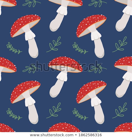 Foto stock: Blue Polka Dot Pattern With Red Toadstool Mushroom Seamless