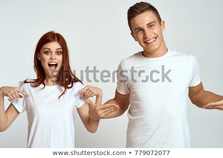 Zdjęcia stock: Smiling Woman In Blank White T Shirt