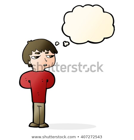 Stock photo: Cartoon Antisocial Boy With Thought Bubble