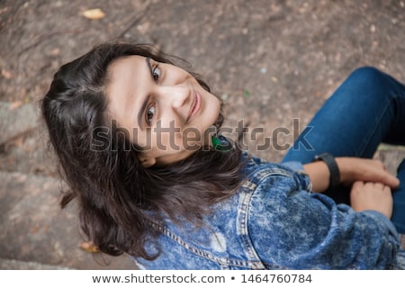 Stock foto: Young Beautiful Girls With Denim Suit In A Urban Background