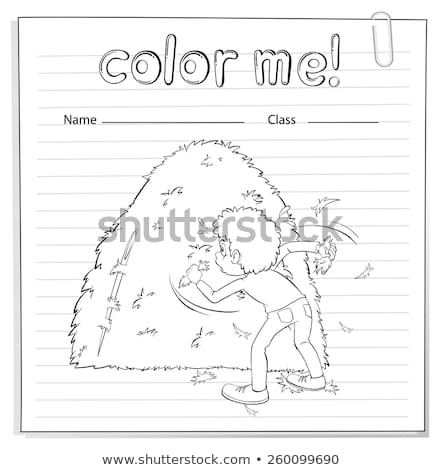 Stock fotó: Coloring Worksheet With A Boy Looking At The Haystack