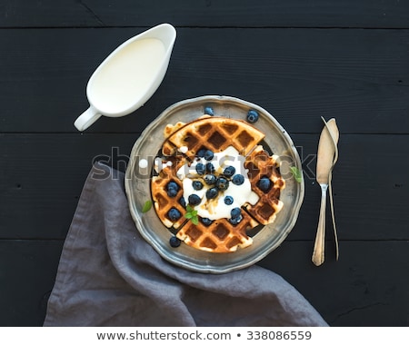 [[stock_photo]]: Traditional Belgian Waffles With Whipped Cream And Fresh Fruits