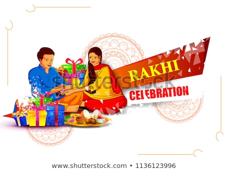 Brother And Sister Tying Decorated Rakhi For Indian Festival Raksha Bandhan Imagine de stoc © stockshoppe