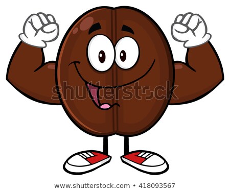 Foto stock: Happy Coffee Bean Cartoon Mascot Character Flexing