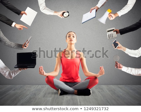 Stock fotó: Woman Tries To Keep Calm With Yoga Due To Stress And Overwork At Wok