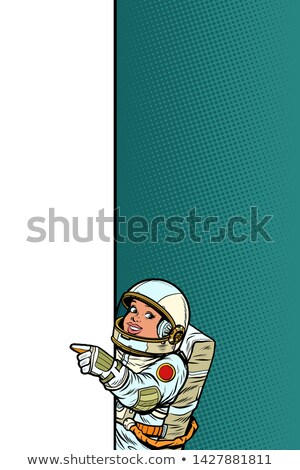 Girl Daughter Child Astronaut Point To Copy Space Poster Stock fotó © studiostoks