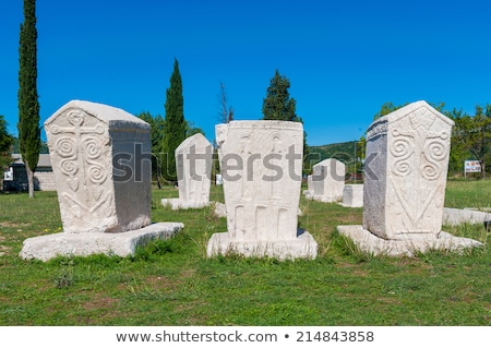 Stok fotoğraf: Many Monumental Medieval Tombstones Lie Scattered In Herzegovina