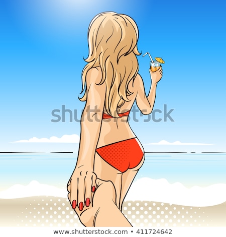 Stock photo: Vector Hand Drawn Pop Art Illustration Of Young Woman In Swimsui