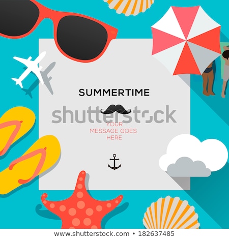 Stockfoto: Summertime Traveling Template With Beach Summer Accessories Flat Design Vector Illustration