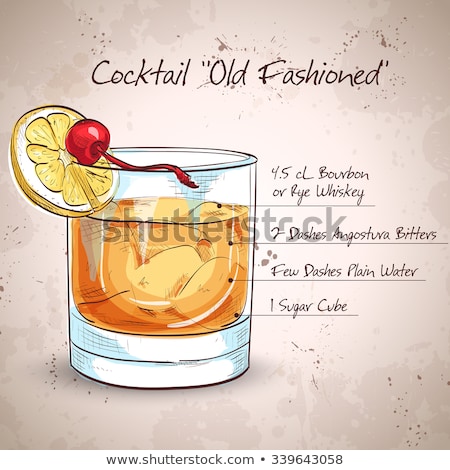 Foto stock: Color Classical Irish Whisky Glass And Ice Cubes Vector