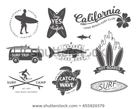 Stock fotó: Surf Boards And Retro Surf Van Monochrome Vector