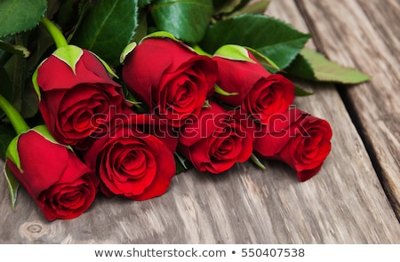 Bouquet Of Red Roses With Ribbon Border Foto stock © almaje