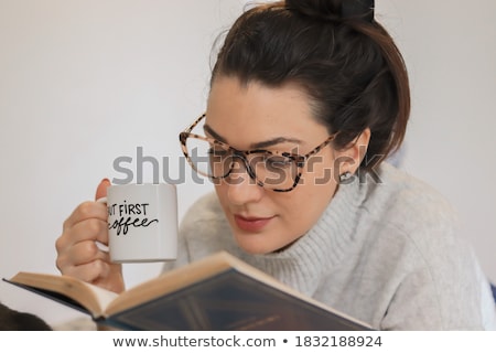 Сток-фото: Young Brunette Businesswoman With Glasses Relaxing Drinking Coffee