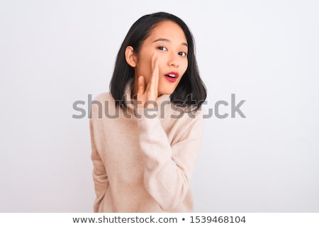 Foto stock: Asian Young Woman Whispering Message Isolated On White Background