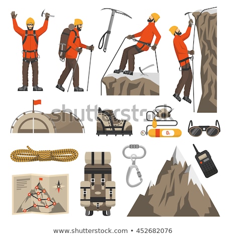 Сток-фото: Flat Color Icons Collection Of Mountaineering Equipment