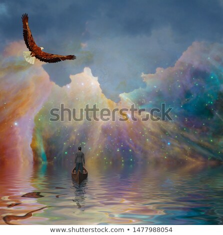 Foto stock: Eagle Flying In The Universe - 3d Render