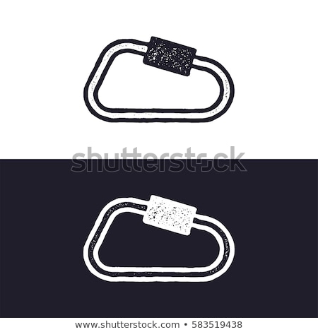 Imagine de stoc: Carabiner Icon Isolated On White Background Letterpress Effect Adventure Pictogram