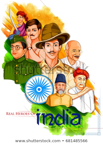 Stock fotó: Tricolor India Background With Nation Hero And Freedom Fighter For Independence Day