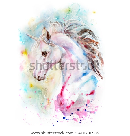 Stok fotoğraf: Watercolor Portrait Of A White Unicorn With A Rainbow