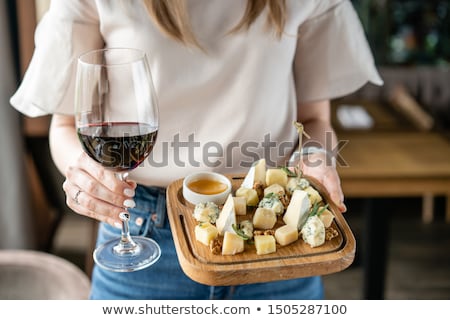 ストックフォト: Cheese Plate With Grapes And Wine