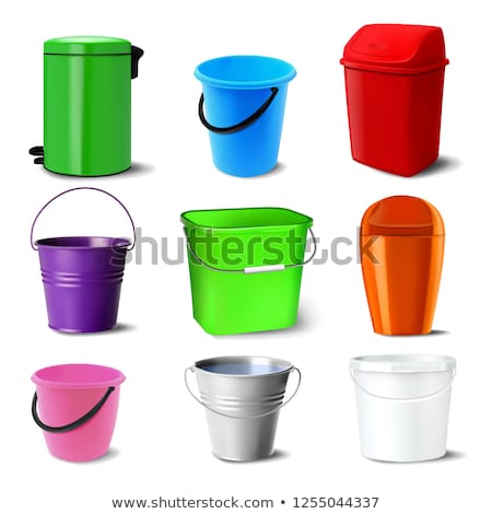 Foto d'archivio: Plastic Bucket Vector Bucketful Different Colors Classic Jar With Handle Empty Garden Household