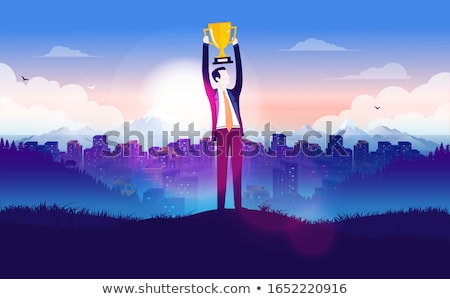 Foto stock: Businessman On The Top Of A City Achieving His Goal