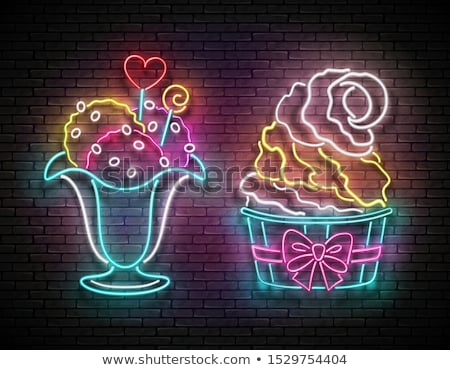 Stock photo: Set Of Vintage Glow Signboards With Ice Cream Balls In Vase
