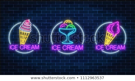 Stock foto: Set Of Glow Signboards With Different Ice Cream In Waffle Cones