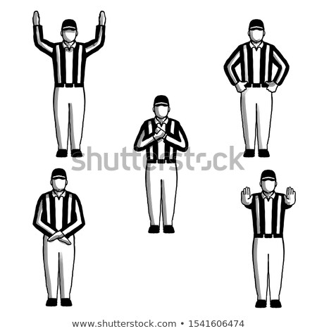 Zdjęcia stock: American Football Official Hand Signals Drawing Retro Black And White Collection Set