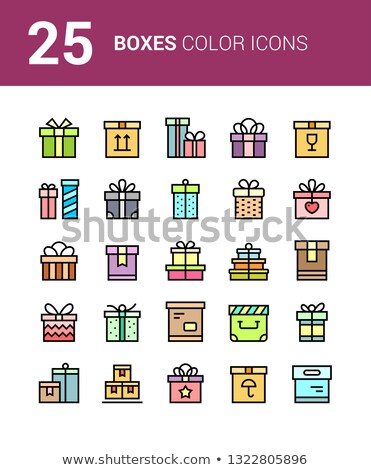 25 Color Vector Box Icons With Ribbons For Web Site And Mobile Design Package Gift Present Happy Foto stock © karetniy