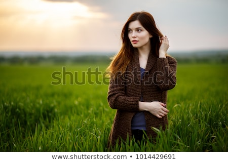 Stock fotó: Beautiful Brunette Lady In Wheat Field At Sunset Happy Beautiful Woman In Meadow