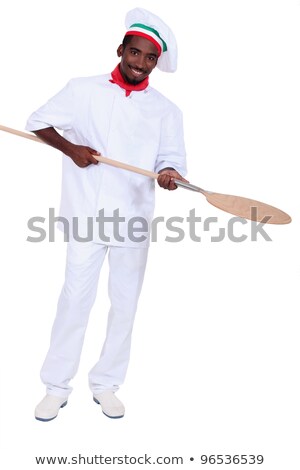 Zdjęcia stock: Young Black Pizza Cook Taking A Spade