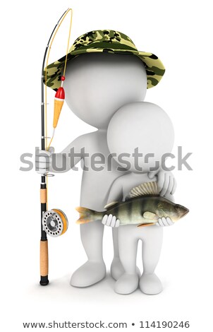 3d White Little Man Fisherman Stock fotó © 3dmask