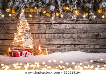 Foto d'archivio: Christmas Card With Gold Christmas Balls Christmas Tree On Wooden Background