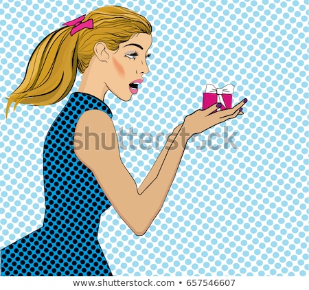 Foto stock: Surprised Pop Art Woman That Holds A Gift In Their Hands Comic